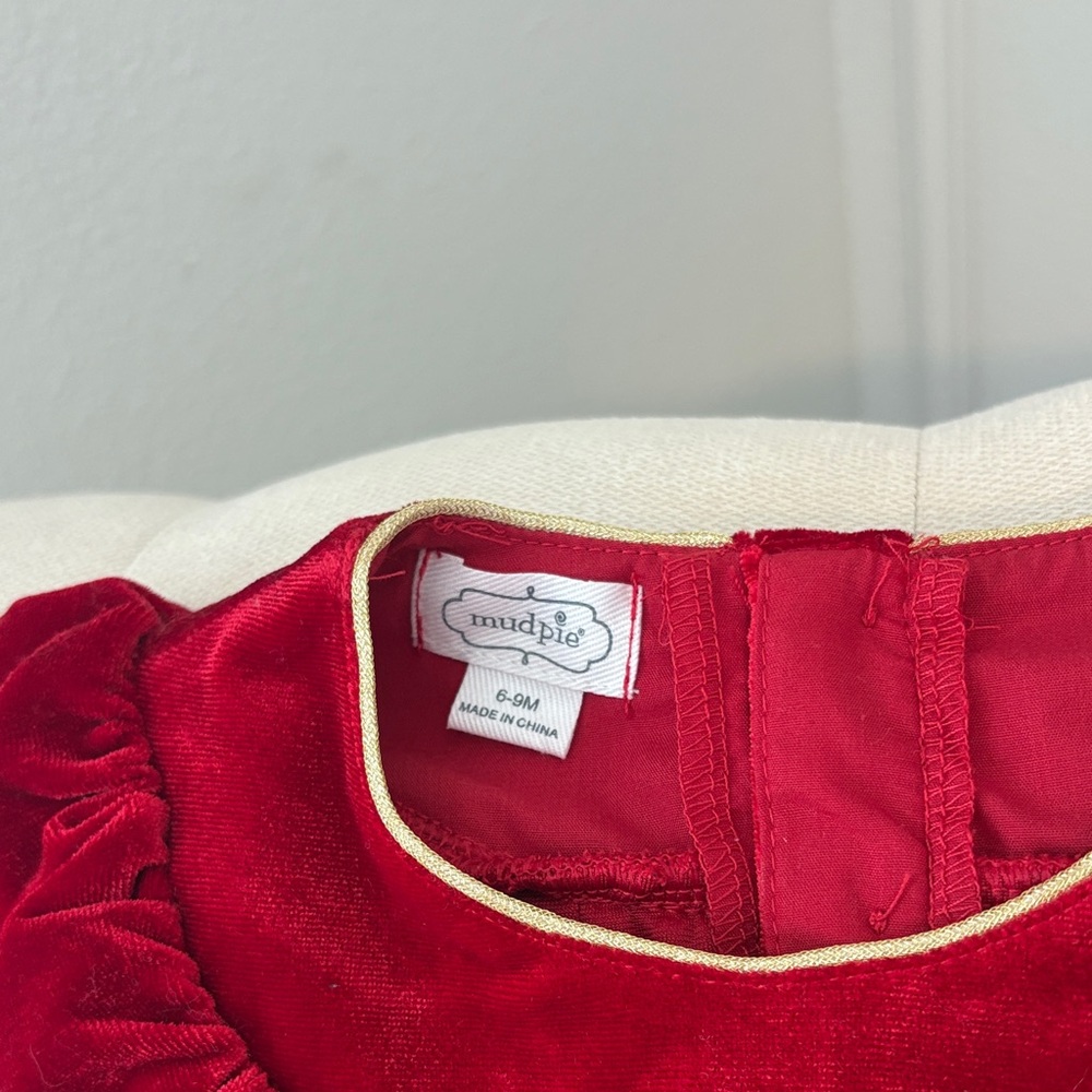 Infant Girls' Red Velvet Ruffle Dress - Picture 2 of 4